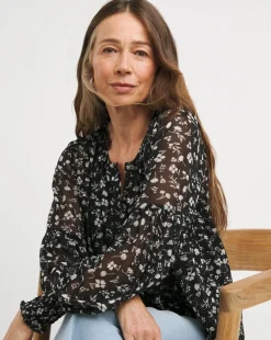 Womens Georgette Blouson Sleeve Blouse- Mono Floral