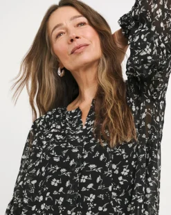 Womens Georgette Blouson Sleeve Blouse- Mono Floral