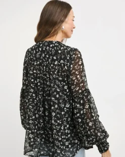 Womens Georgette Blouson Sleeve Blouse- Mono Floral