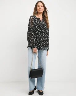 Womens Georgette Blouson Sleeve Blouse- Mono Floral