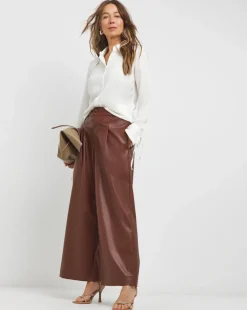 Womens Hammered Satin Oversized Long Sleeve Shirt - Ivory