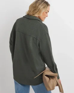 Womens Herringbone Collar Detail Long Sleeve Blouse - Khaki