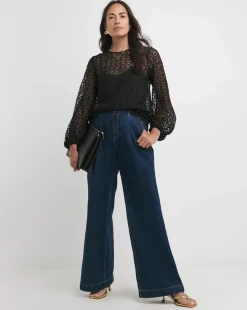 Womens Lace Bishop Sleeve Blouse - Black