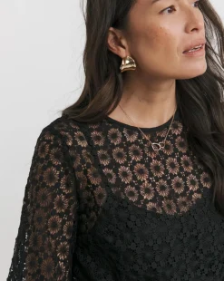 Womens Lace Bishop Sleeve Blouse - Black