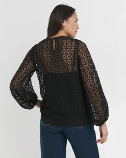 Womens Lace Bishop Sleeve Blouse - Black