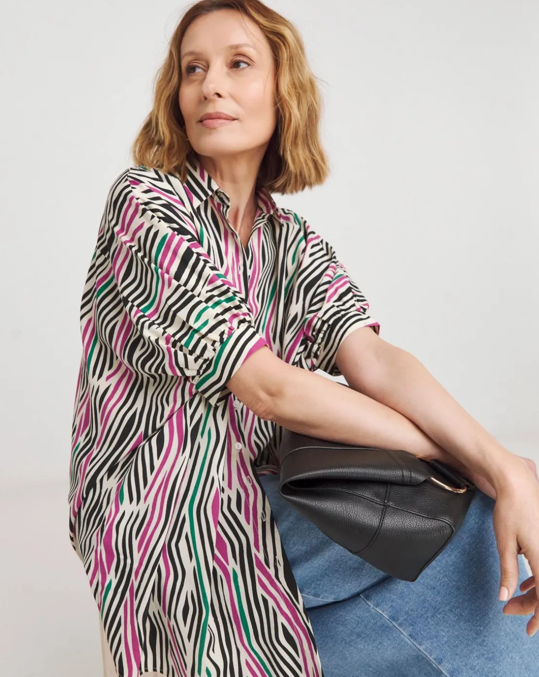 Womens Printed Oversized Blouse - Abstract Print