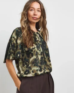 Womens Satin Angel Sleeve Top - Animal