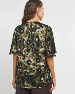 Womens Satin Angel Sleeve Top - Animal