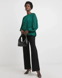 Womens Satin Bubble Hem Blouse - Green