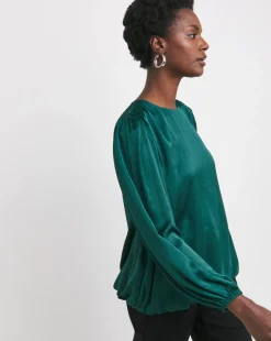 Womens Satin Bubble Hem Blouse - Green