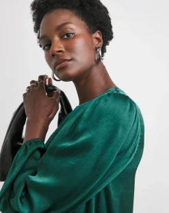 Womens Satin Bubble Hem Blouse - Green