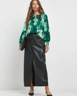 Womens Satin Cut Out Detail Long Sleeve Blouse - Green Floral