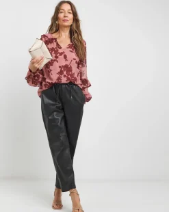 Womens Sheer Ruffle Detail Long Sleeve Blouse - Floral