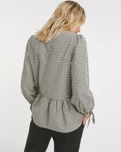 Womens Smock Frill Detail Button Through Blouse - Natural Check