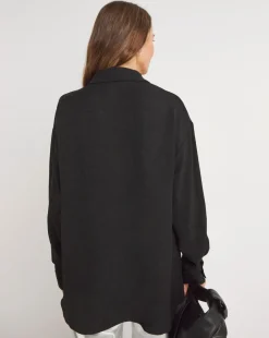 Womens Textured Oversized Long Sleeve Shirt - Black