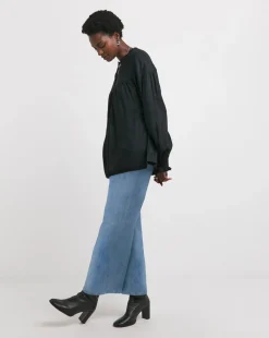 Womens Twill Feminine Blouse - Black