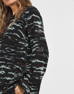 Womens Viscose Fluted Sleeve Top- Zebra