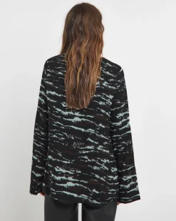 Womens Viscose Fluted Sleeve Top- Zebra