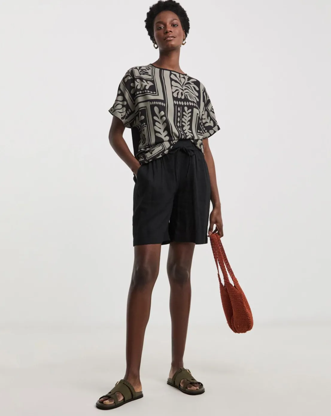 Woven Crepe Short Sleeve Boxy Top