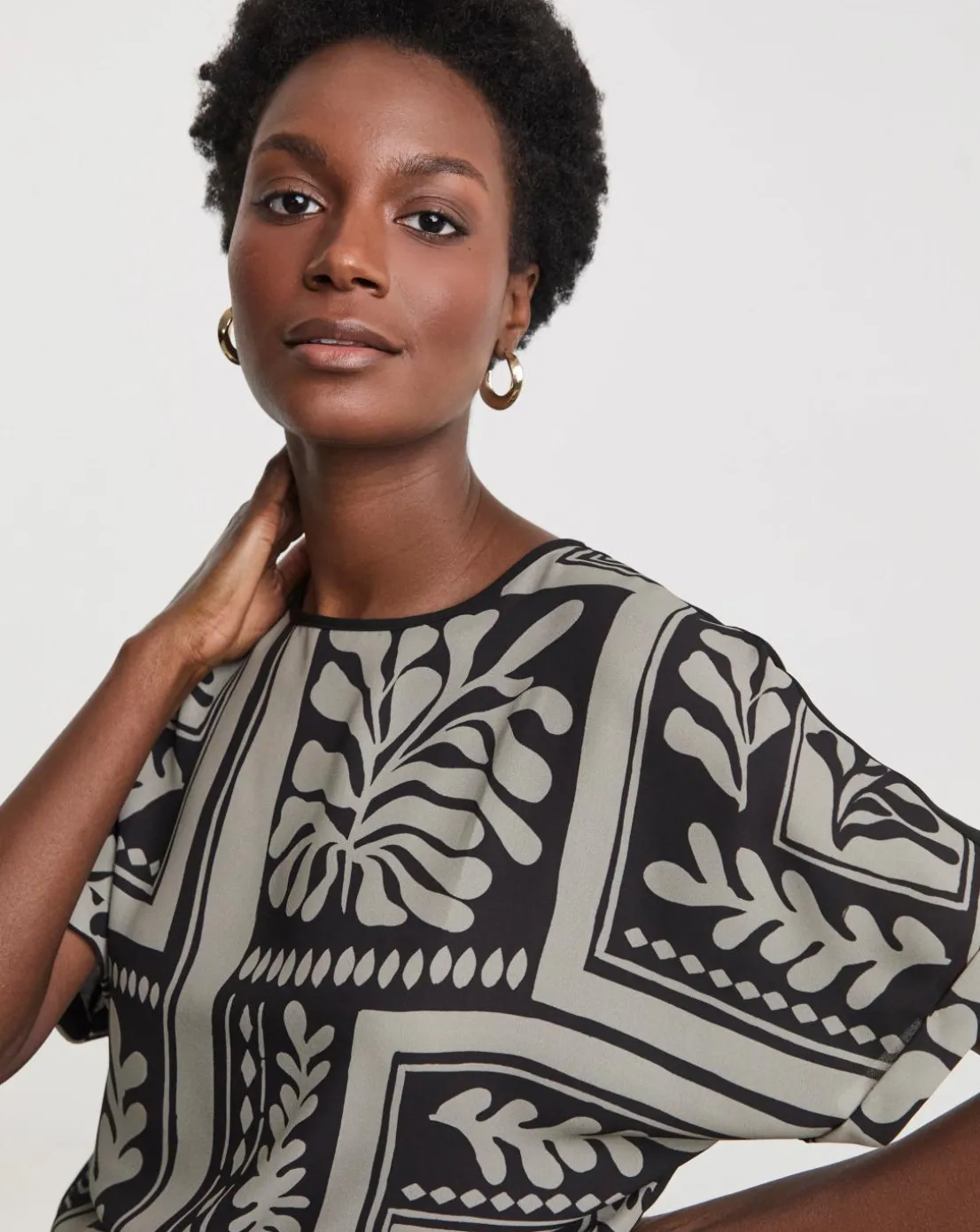 Woven Crepe Short Sleeve Boxy Top