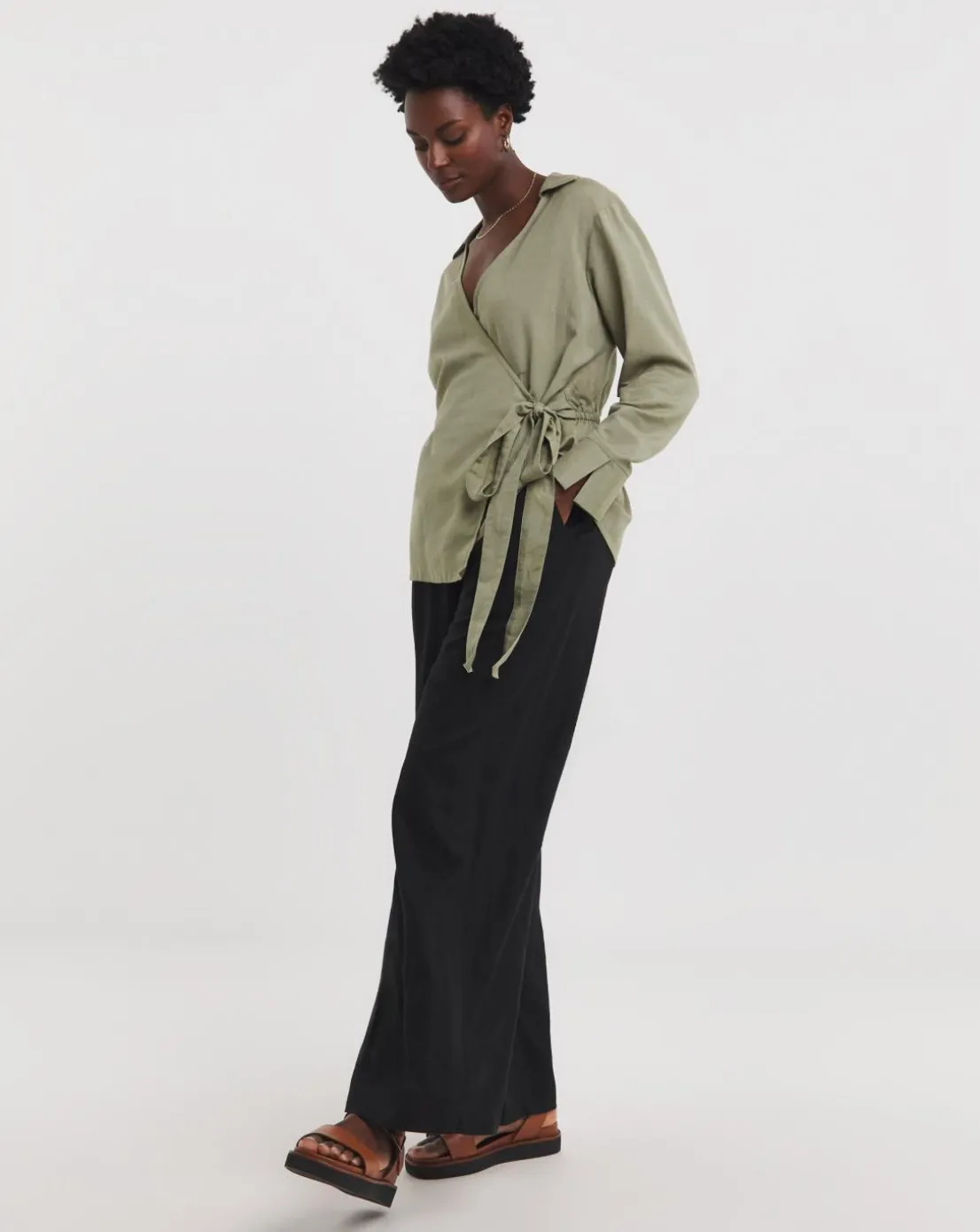 Wrap Tie Cotton Shirt