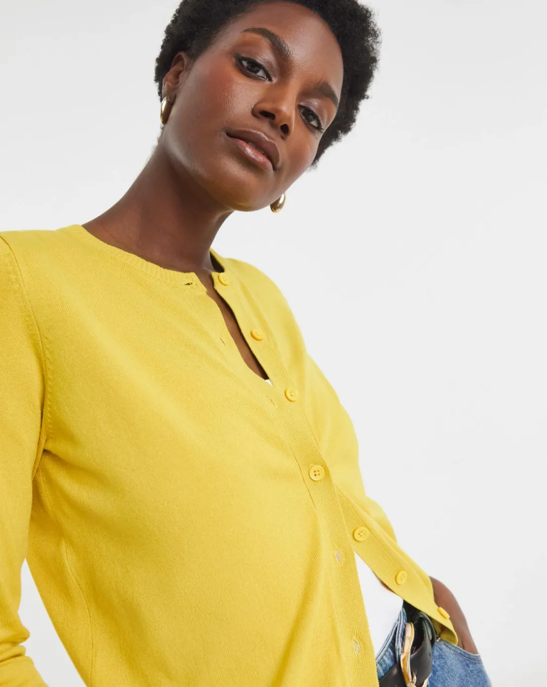 Yellow Crew Neck Cardigan