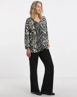 Zebra Print Soft Touch V Neck Longline Top