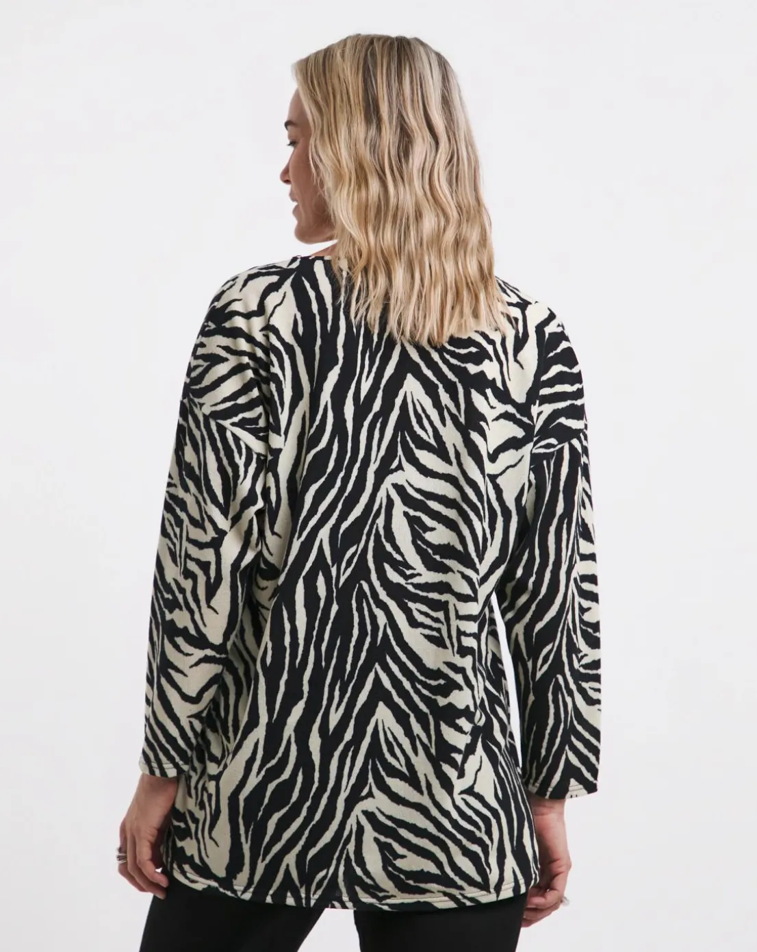 Zebra Print Soft Touch V Neck Longline Top