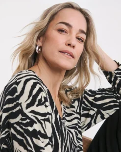 Zebra Print Soft Touch V Neck Longline Top