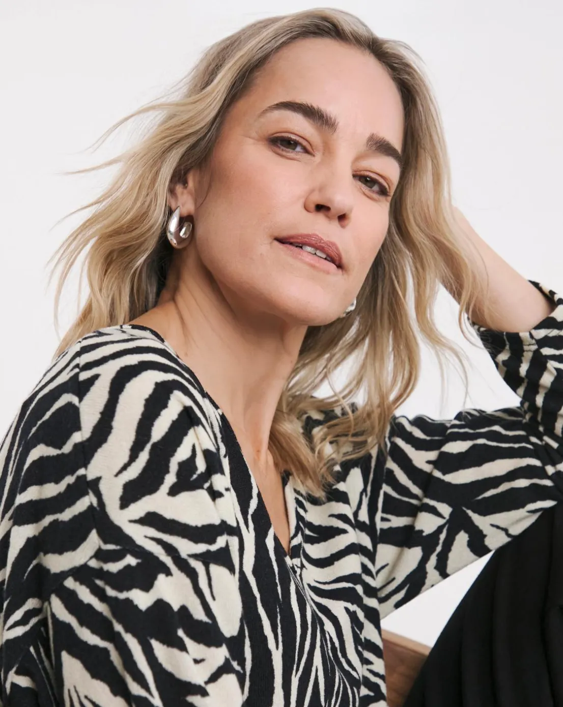 Zebra Print Soft Touch V Neck Longline Top