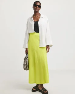 Zesty Lime Linen Mix Bias Cut Slip Skirt