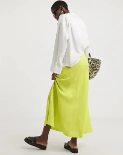 Zesty Lime Linen Mix Bias Cut Slip Skirt