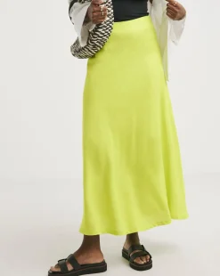 Zesty Lime Linen Mix Bias Cut Slip Skirt