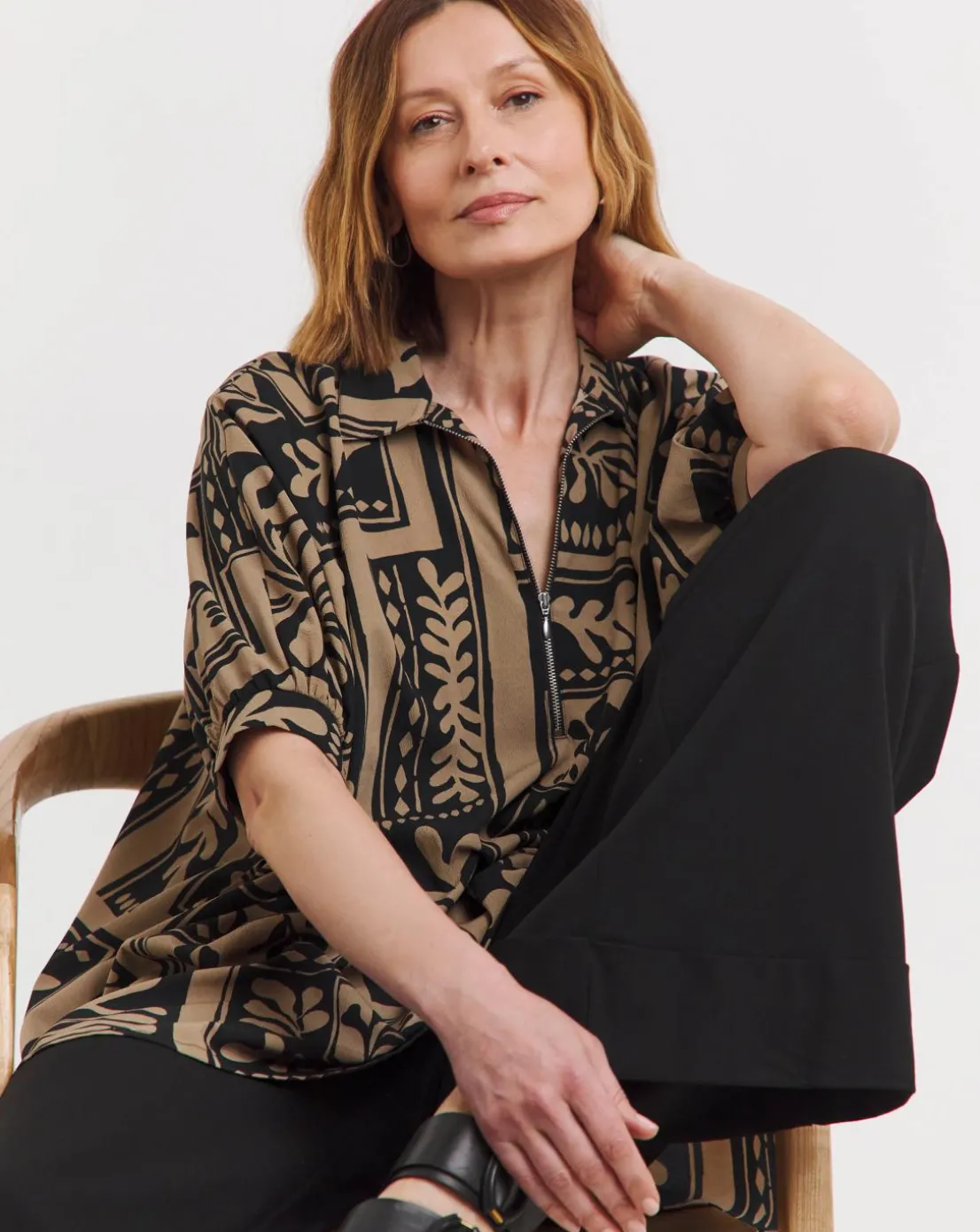 Zip Detail Oversized Blouse