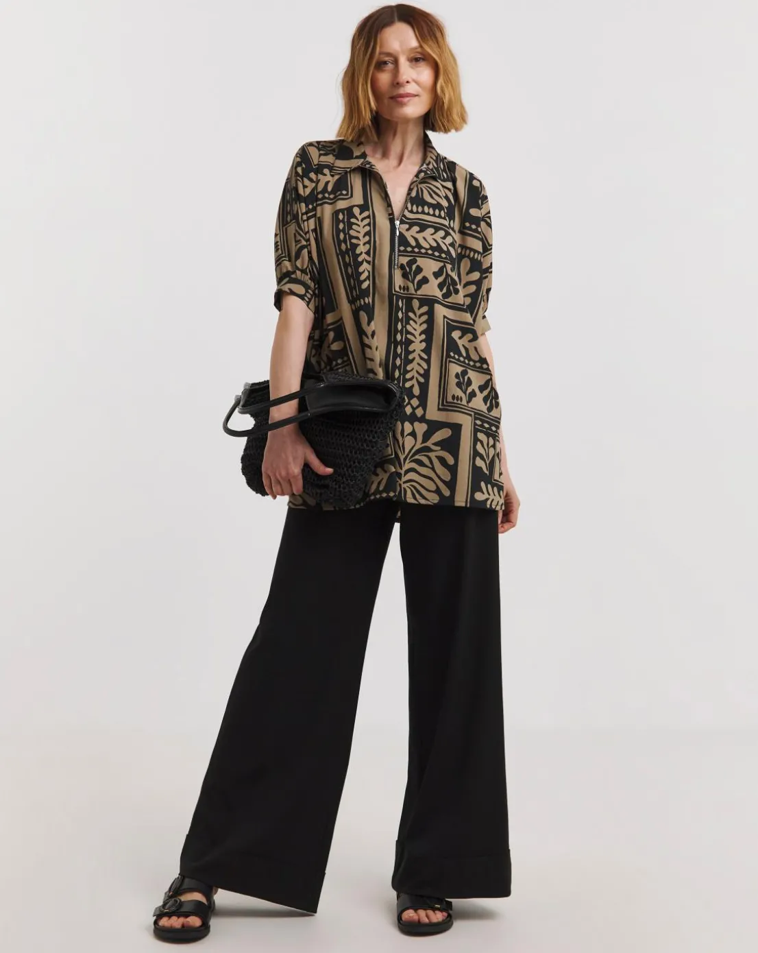 Zip Detail Oversized Blouse