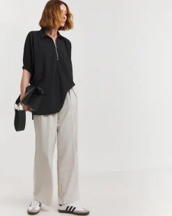 Zip Detail Oversized Blouse