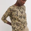 Animal Print 3/4 Sleeve Curved Hem Longline Top