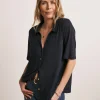 Anthology Collared Short Sleeve Button Front Linen Top