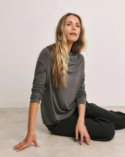 Anthology Pewter Drape Neck Long Sleeve Top