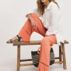 Apricot Crinkle Shirred Waist Wide Leg Trousers