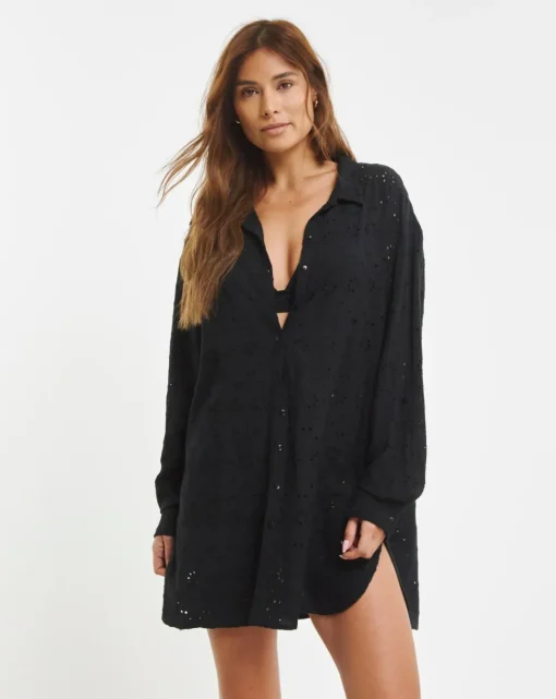 Beach to Beach Black Broderie Beach Shirt