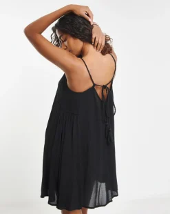 Beach to Beach Black Strappy Mini Beach Dress