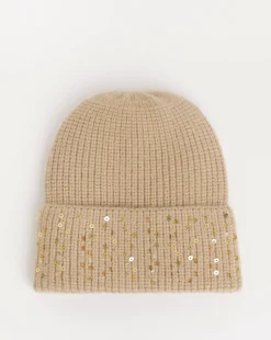 Beige Sequin Detail Beanie