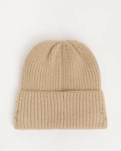 Beige Sequin Detail Beanie