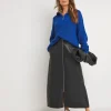 Black A-Line Zip PU Leather Look Maxi Skirt