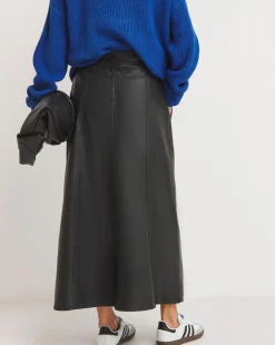 Black A-Line Zip PU Leather Look Maxi Skirt
