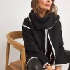 Black Contrast Scarf Coat