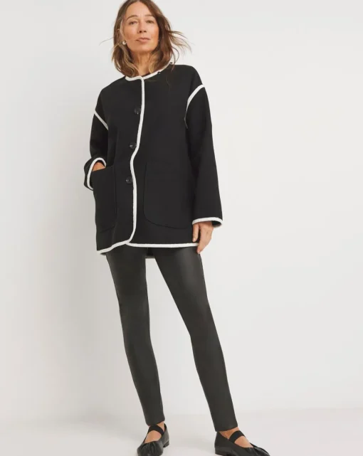 Black Contrast Scarf Coat