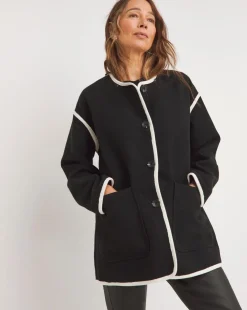 Black Contrast Scarf Coat