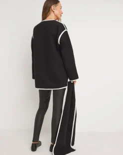 Black Contrast Scarf Coat